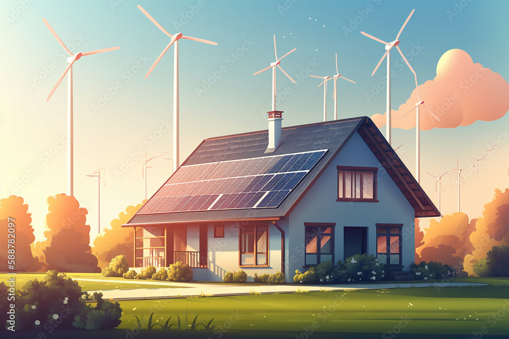 Residential homes powered by renewable energy sources such as solar ...