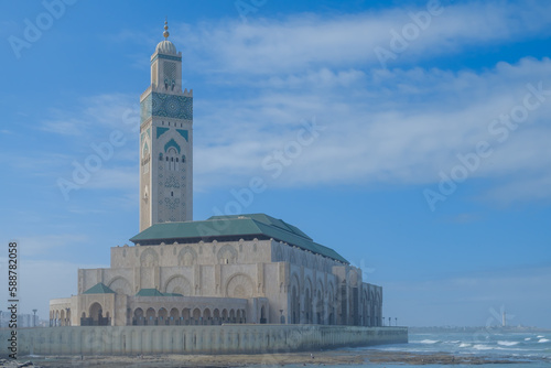 The beautiful mosque Hassan 2 and a blue sky in Casablanca Morocco