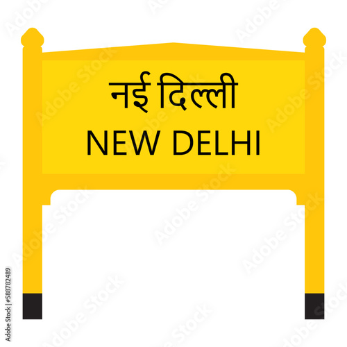 New Delhi junction railways name board isolated on white	