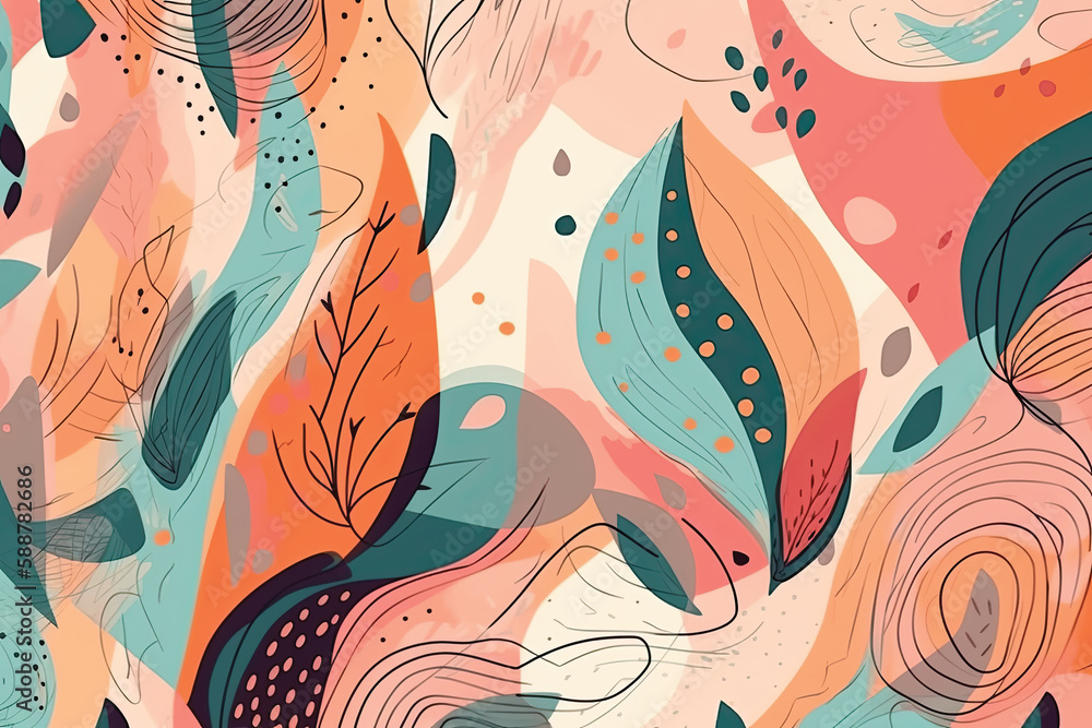 Seamless pattern with watercolor spots and abstract shapes. Hand drawn illustration