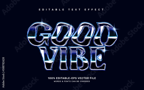 Groovy chrome editable text effect template, good vibes quote