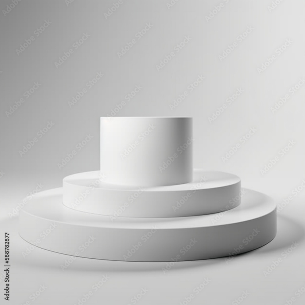 Three Round podium stand for product presentation. white color, empty background, simple and modern Three Round podium stand for product presentation. white color, empty background, simple and modern