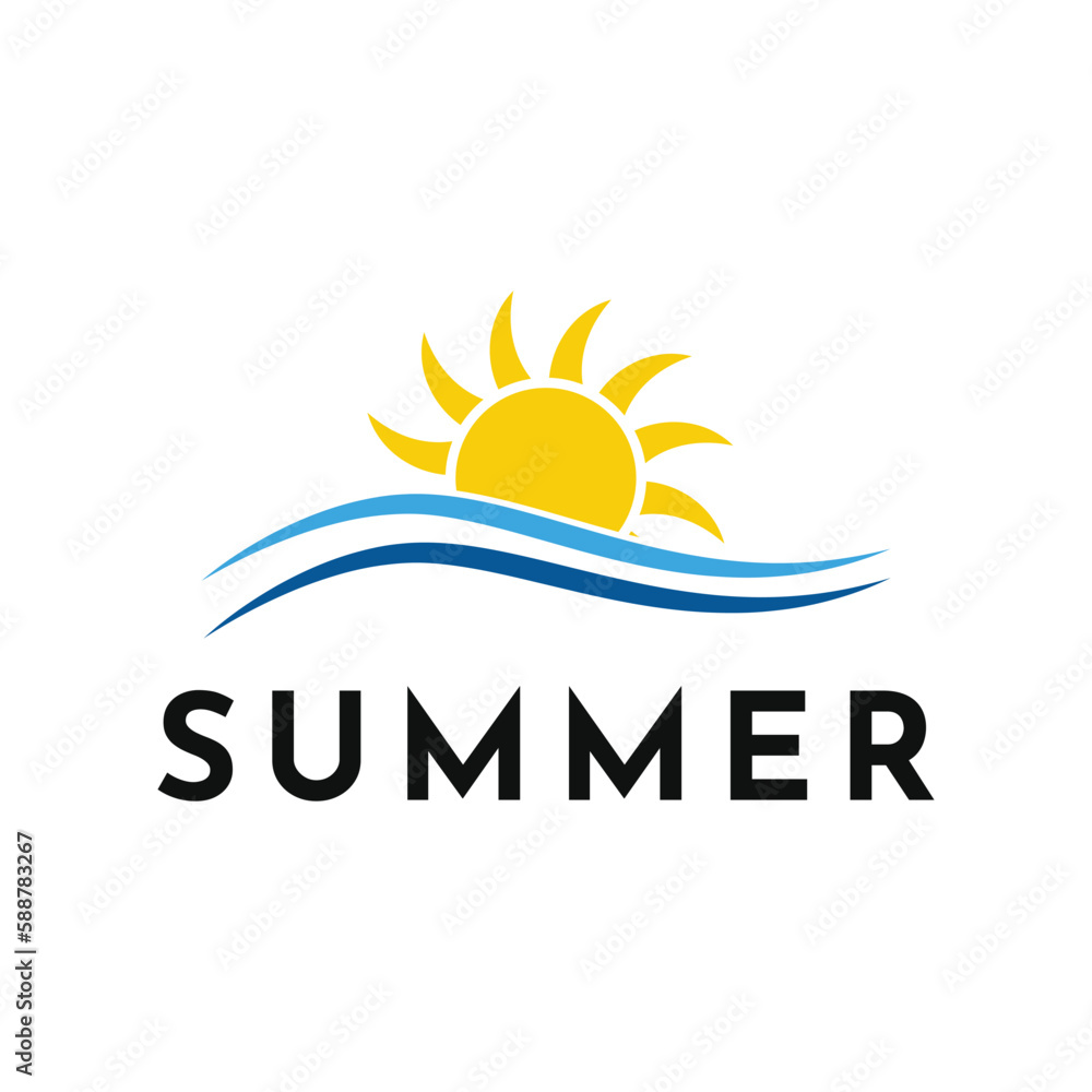 simple summer wave with sun logo design