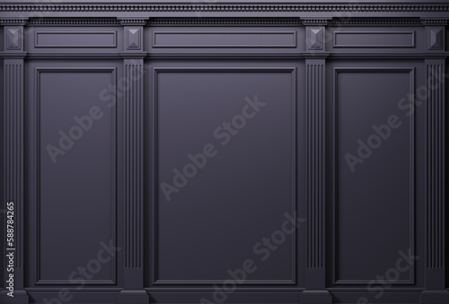 Classic cabinet wall with vintage dark blue wood panels
