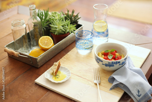 image of table with simple and attractive light meal