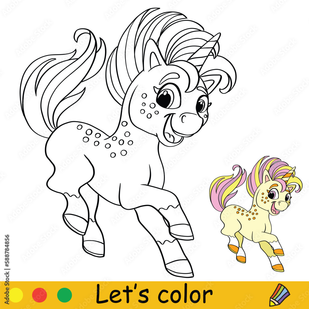 Unicorn Coloring Page with template vector illustration 1 Stock Vector ...