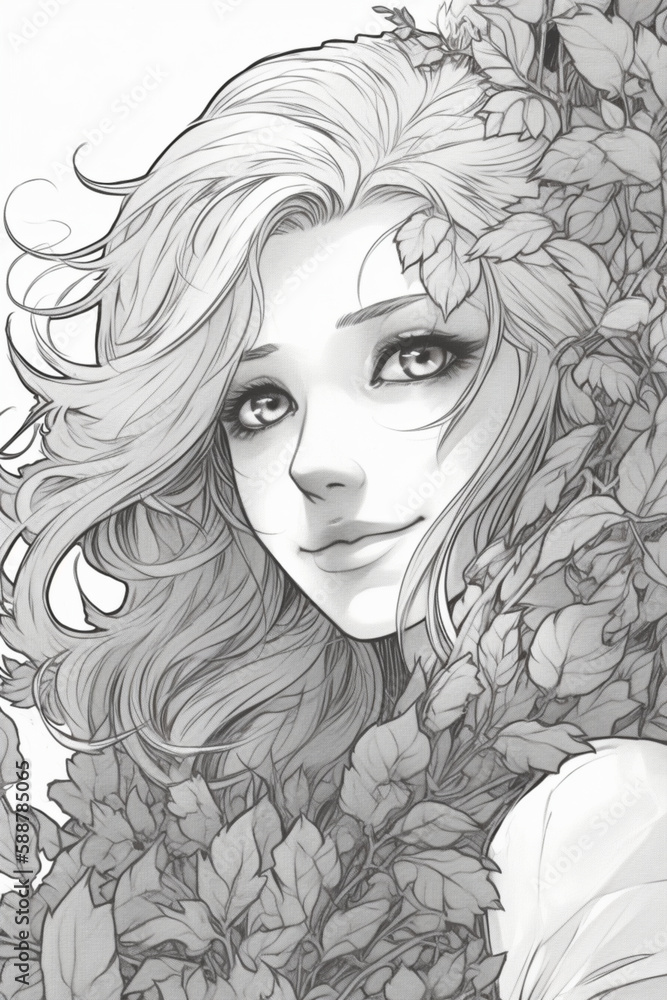 Beautiful girl with flowers in her hair Generative ai Beautiful girl with flowers in her hair Generative ai