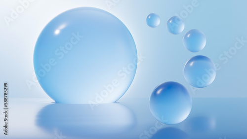 cosmetic moisturizer bubble on the water surface, Cosmetic Essence, Liquid bubble, Molecule inside Liquid Bubble on the water background, 3d rendering © kasira