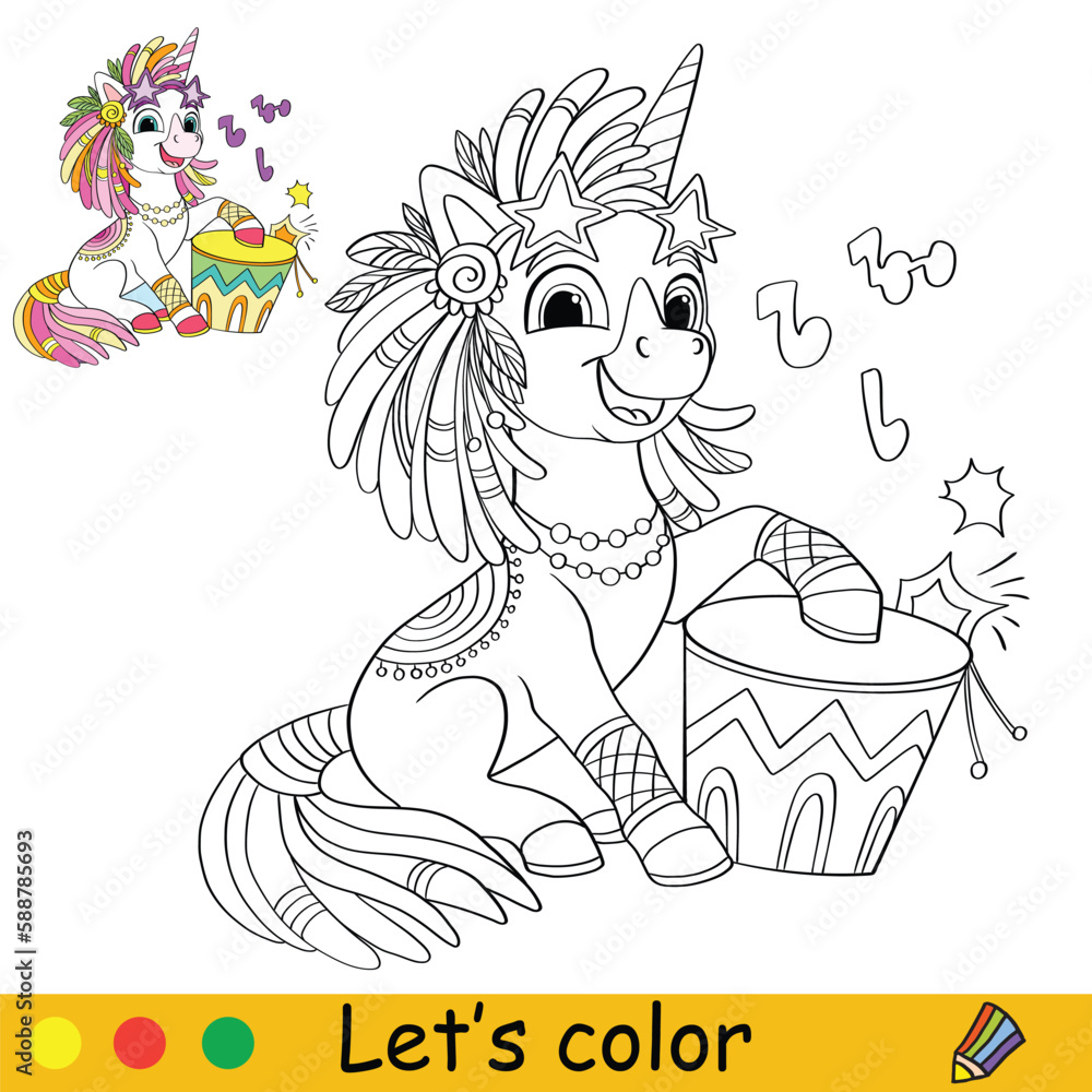 Unicorn Coloring Page with template vector illustration 10 Stock Vector ...