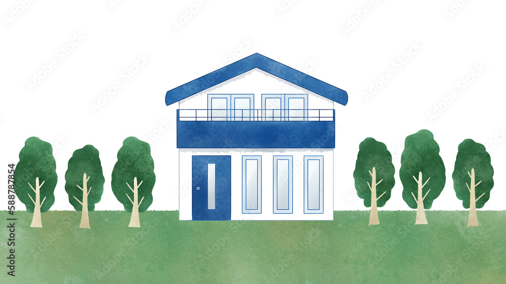 Fotografie Two-story house with trees clipart PNG