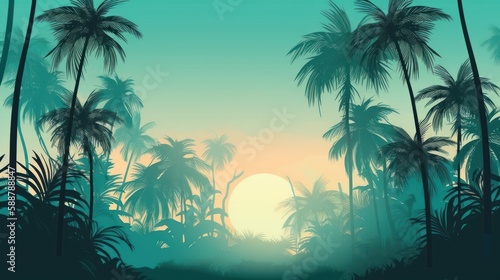 Sunset with palm trees  nature  beach  illustration  vector