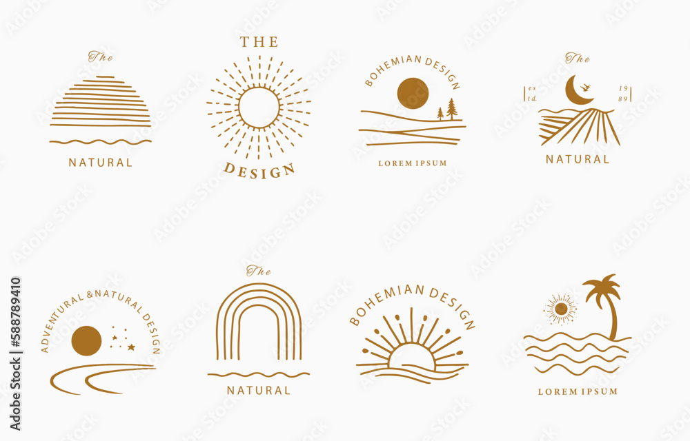 Collection of line design with sun.Editable vector illustration for website, sticker, tattoo,icon