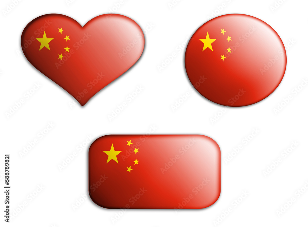 colorful national art flag of china figures bottoms on a white background . concept collage. 3d illustration colorful national art flag of china figures bottoms on a white background . concept collage. 3d illustration