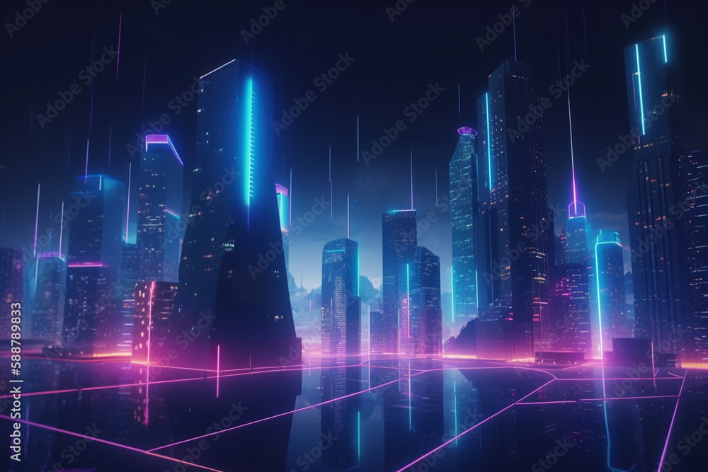 Luminous Heights: A Neon Purple and Pink Skyscraper City Luminous Heights: A Neon Purple and Pink Skyscraper City