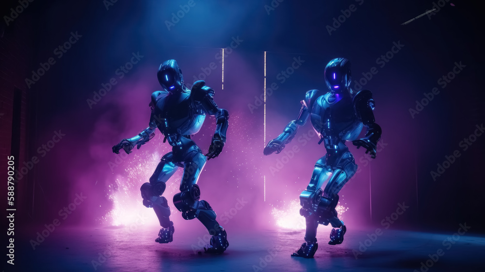 Fototapeta premium Robots dance at a nightclub. AI generated