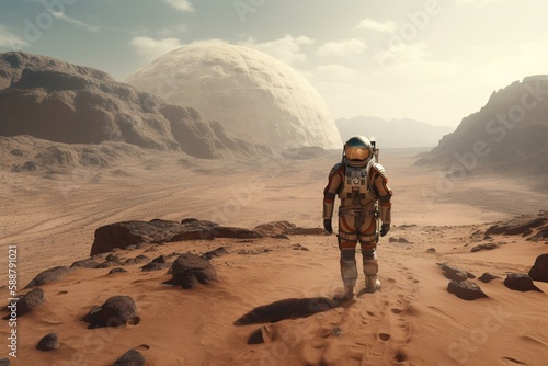 An astronaut walking on a dusty planet Generative AI