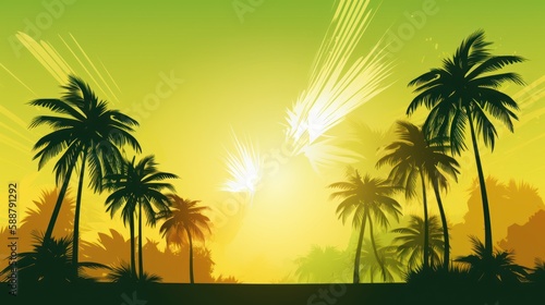 Sunset with palm trees  beach  nature  illustration  vector
