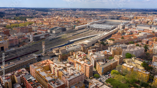 Aerial view of the Roma Termini railway station. This is the largest and most important station in the Italian capital and trains depart from here for all of Italy.  © Stefano Tammaro