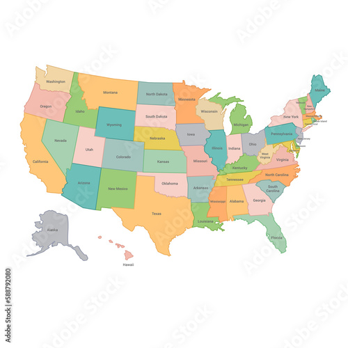 USA Map Full Color High Detail Separated all states