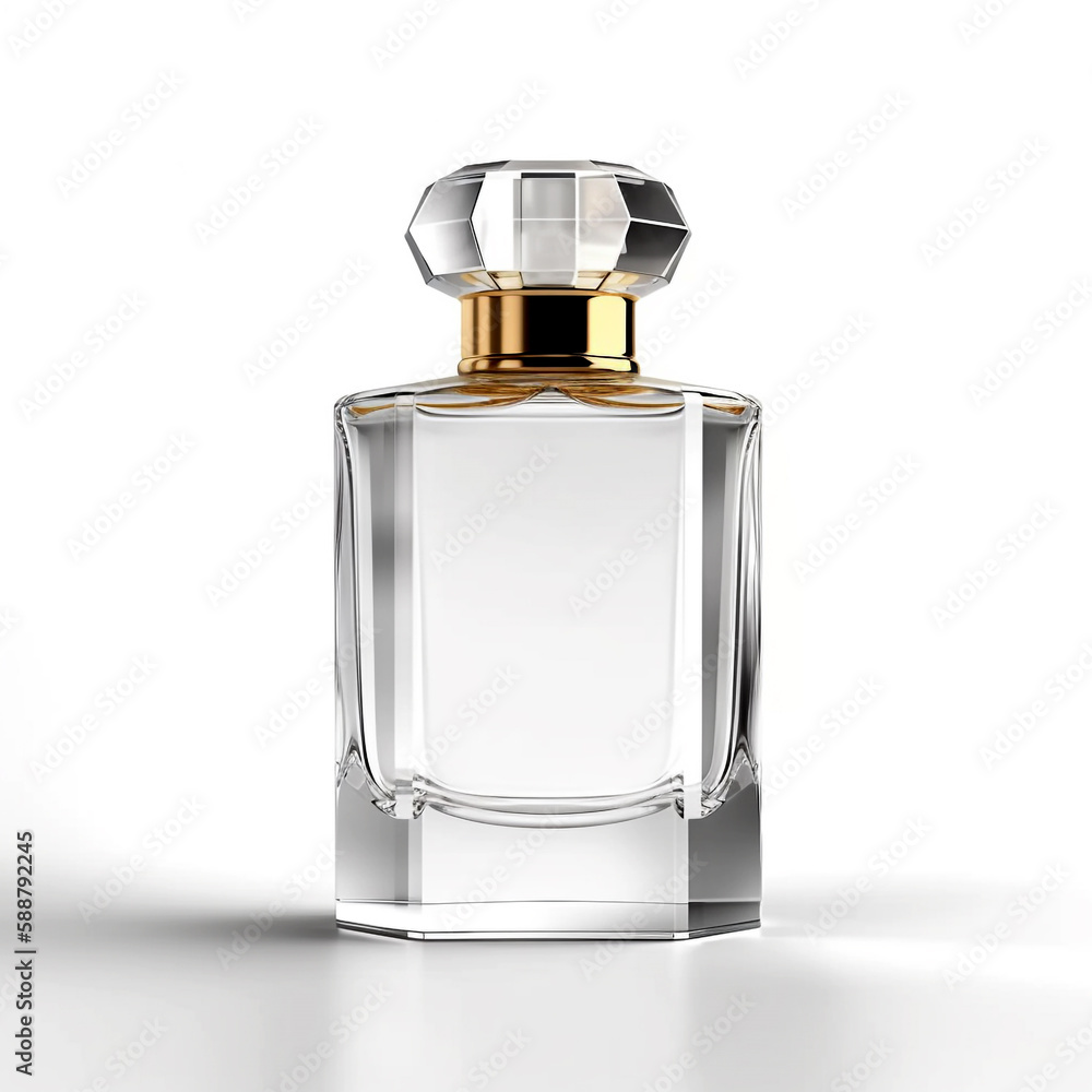 Perfume bottle with attractive design without brand isolated in white Perfume bottle with attractive design without brand isolated in white