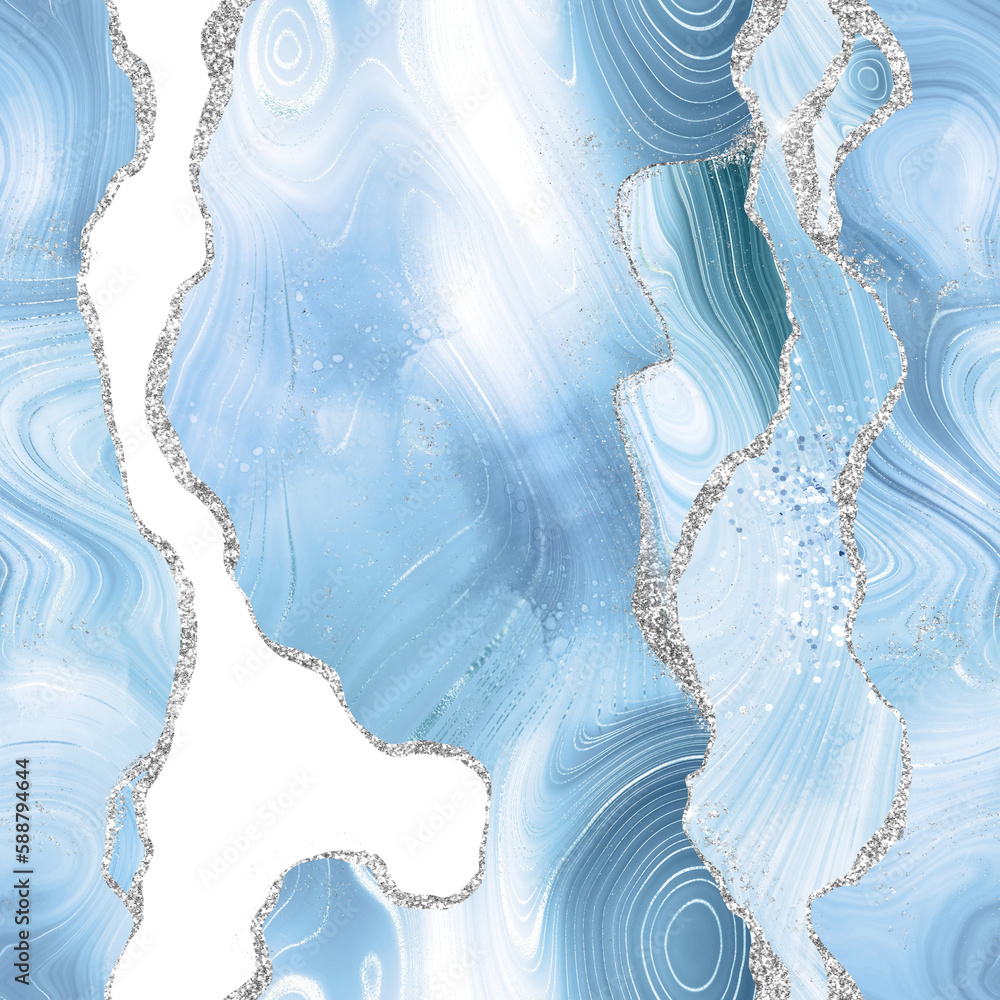 Fototapeta premium Baby blue and gold glitter agate, gold marble digital paper