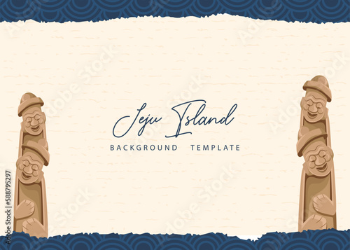 Jeju island vintage background template with grandfather statue. photo