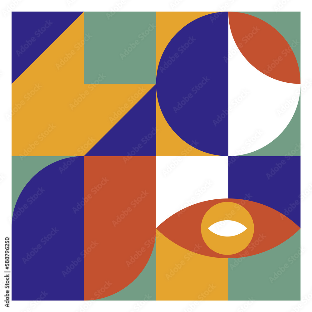 Retro abstract art banner in retro geometric style