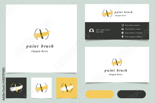 Paintbrush logo design with editable slogan. Branding book and business card template.