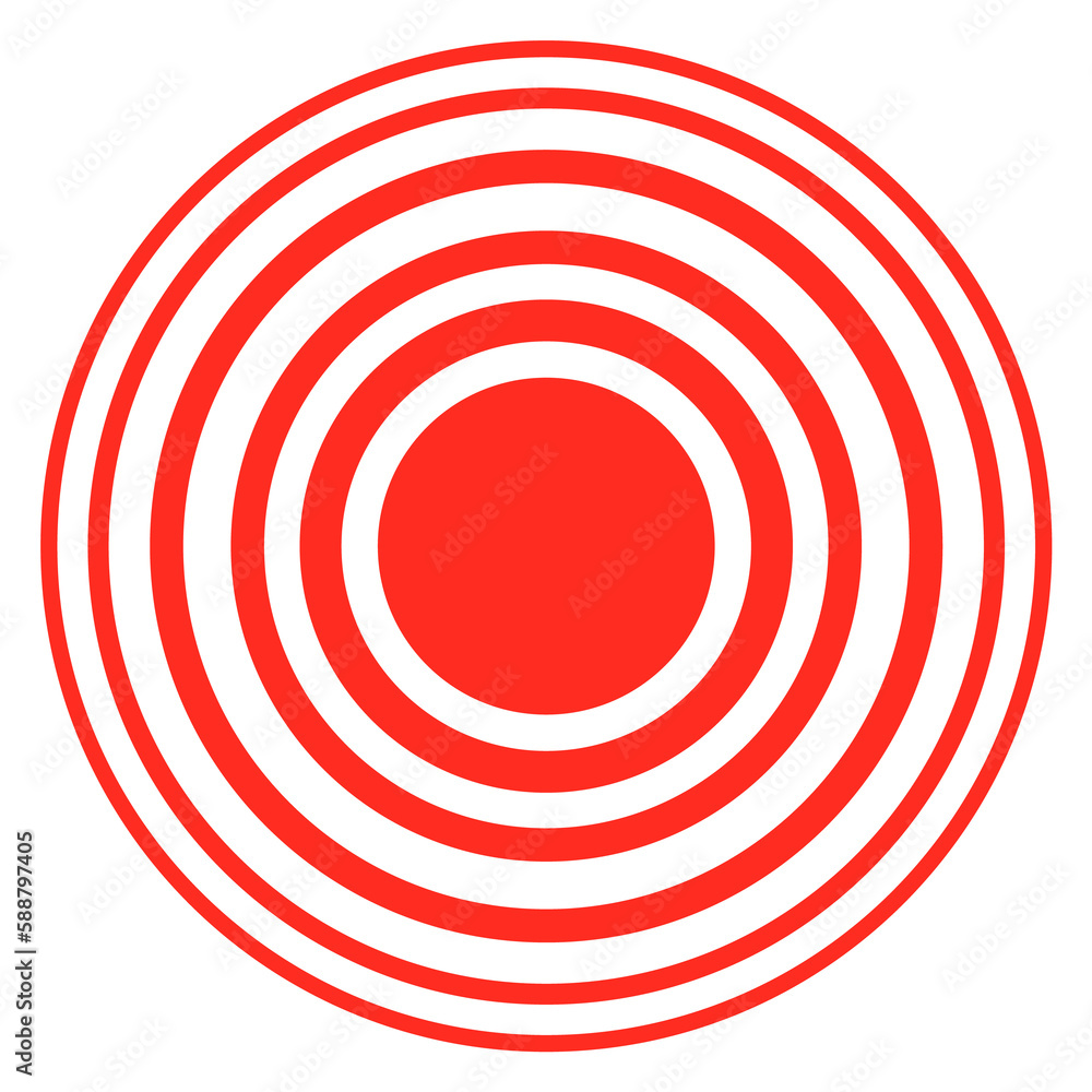 Red concentric circle. Radial wave spot. Sonar marker Red concentric circle. Radial wave spot. Sonar marker