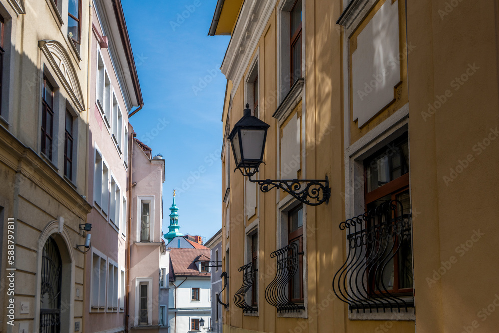 old and new architecture on the streets of bratislava in slovakia