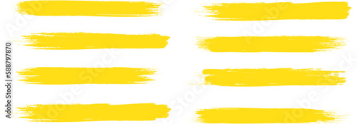 Yellow brush stroke set isolated on background. Paint brush stroke vector for ink paint, grunge design element, dirt banner, watercolor design, dirty texture. Trendy brush stroke, vector illustration
