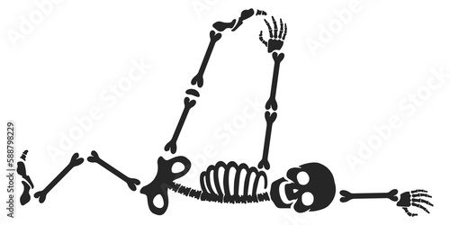 Comic fitness exercise with funny skeleton. Halloween mascot