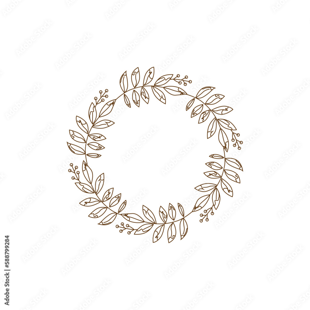 Hand drawn branches and leaves in circle shape Hand drawn branches and leaves in circle shape