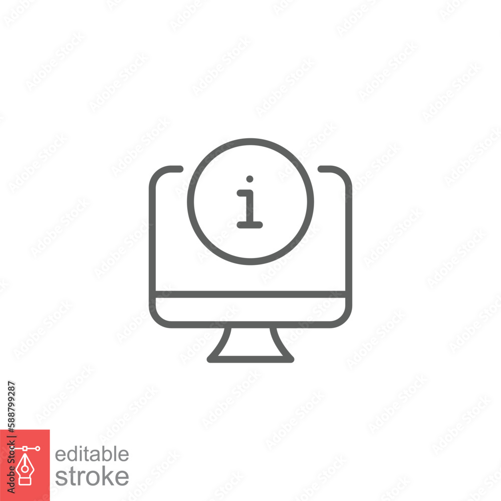 Monitor alert icon. Exclamation mark, computer, technology concept. Simple outline style. Thin line symbol. Vector illustration isolated on white background. Editable stroke EPS 10. Monitor alert icon. Exclamation mark, computer, technology concept. Simple outline style. Thin line symbol. Vector illustration isolated on white background. Editable stroke EPS 10.