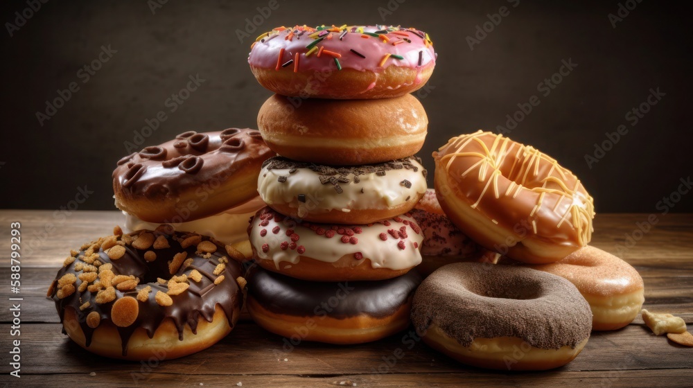 Stack of different donuts, generative ai