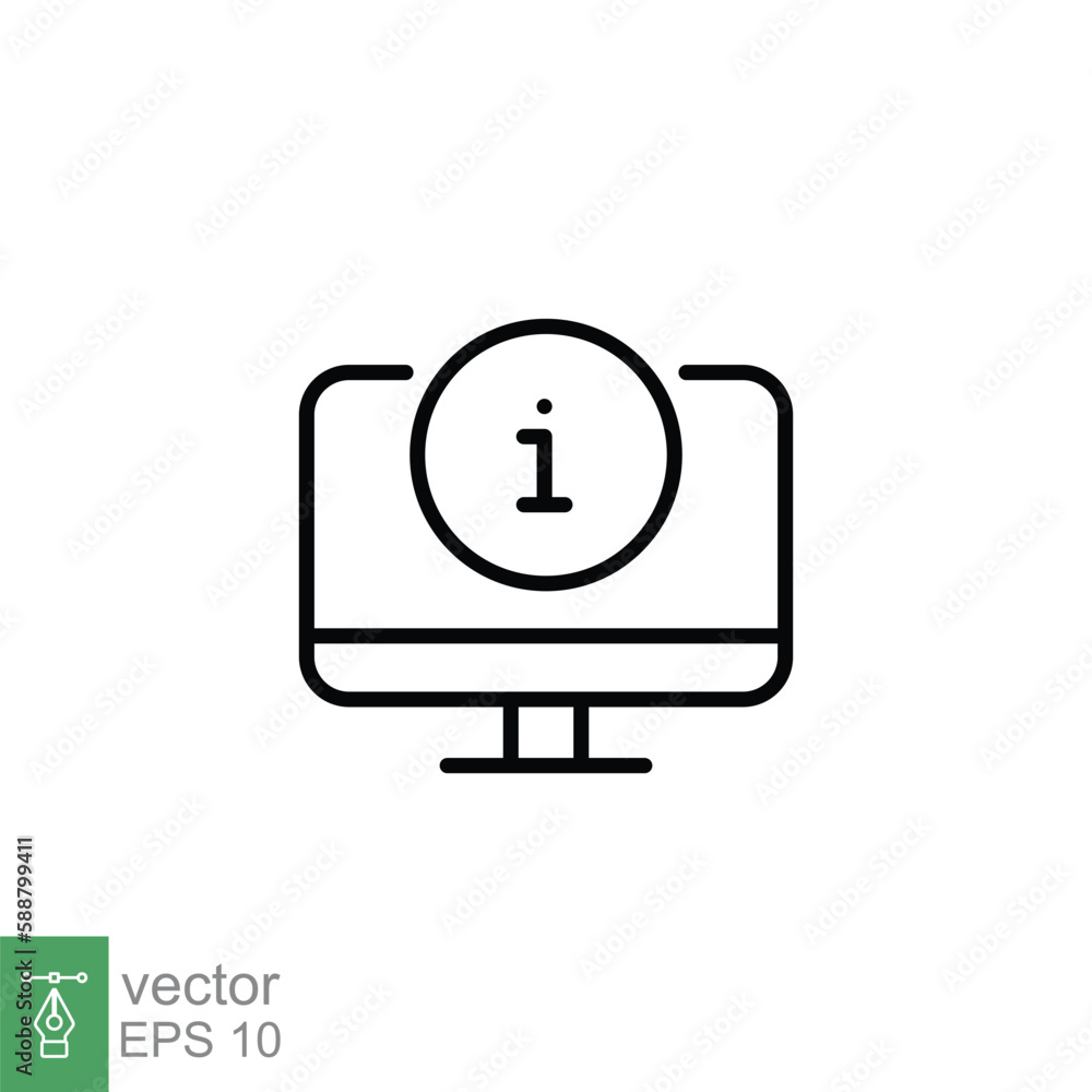 Monitor alert icon. Exclamation mark, computer, technology concept. Simple outline style. Thin line symbol. Vector illustration isolated on white background. EPS 10. Monitor alert icon. Exclamation mark, computer, technology concept. Simple outline style. Thin line symbol. Vector illustration isolated on white background. EPS 10.