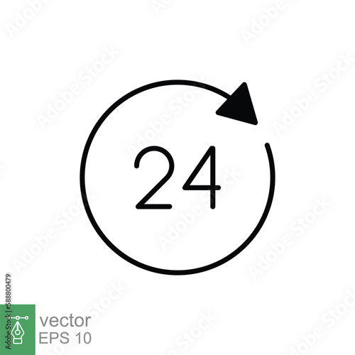 Free Download 24 hour icon. Around the clock work service or support, always available concept. Simple solid style. Black silhouette, glyph symbol. Vector illustration isolated on white background. EPS 10. - GFXLoad