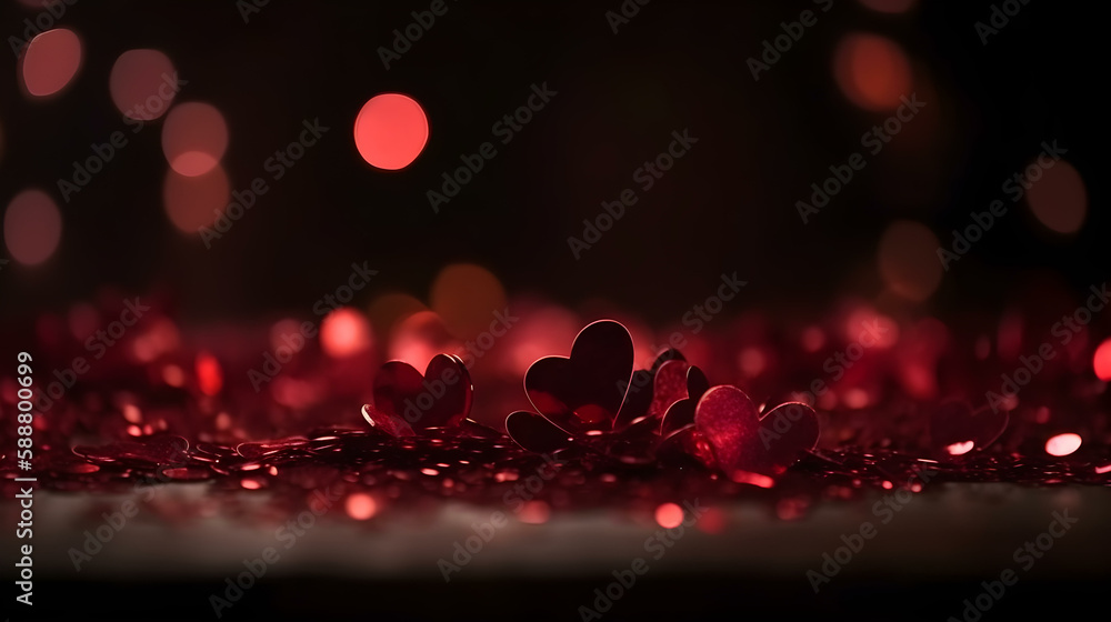 Dark Red Valentine's Day Texture Background with Hearts Bokeh Lights Dark Red Valentine's Day Texture Background with Hearts Bokeh Lights