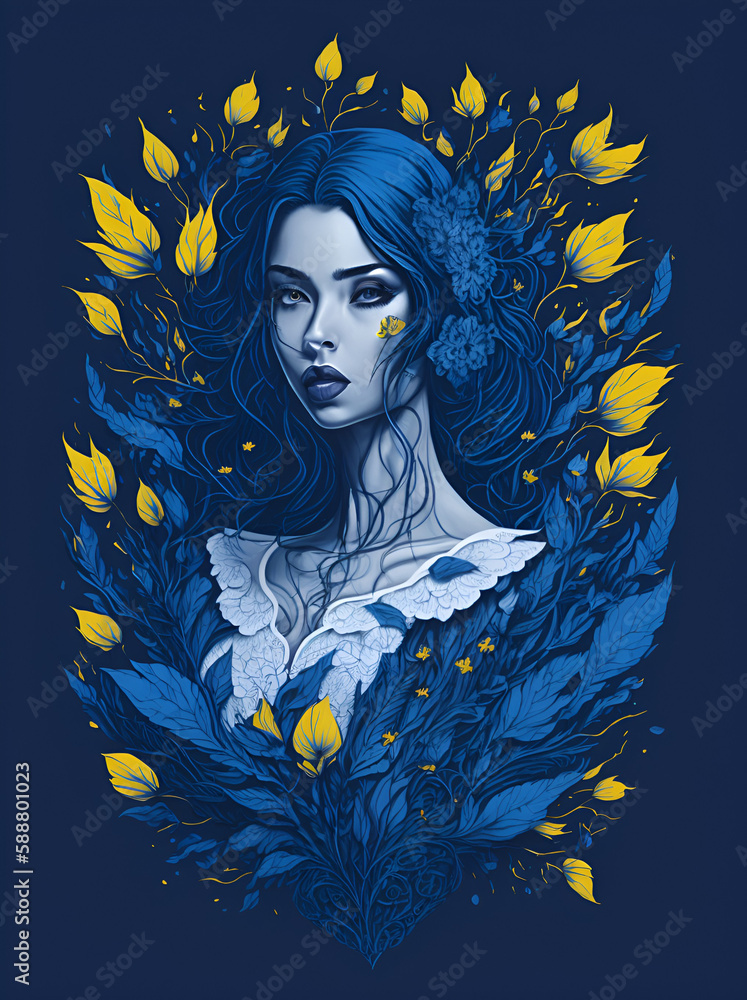 Naklejka premium The fores Witch in flowers splash. AI generated illustration
