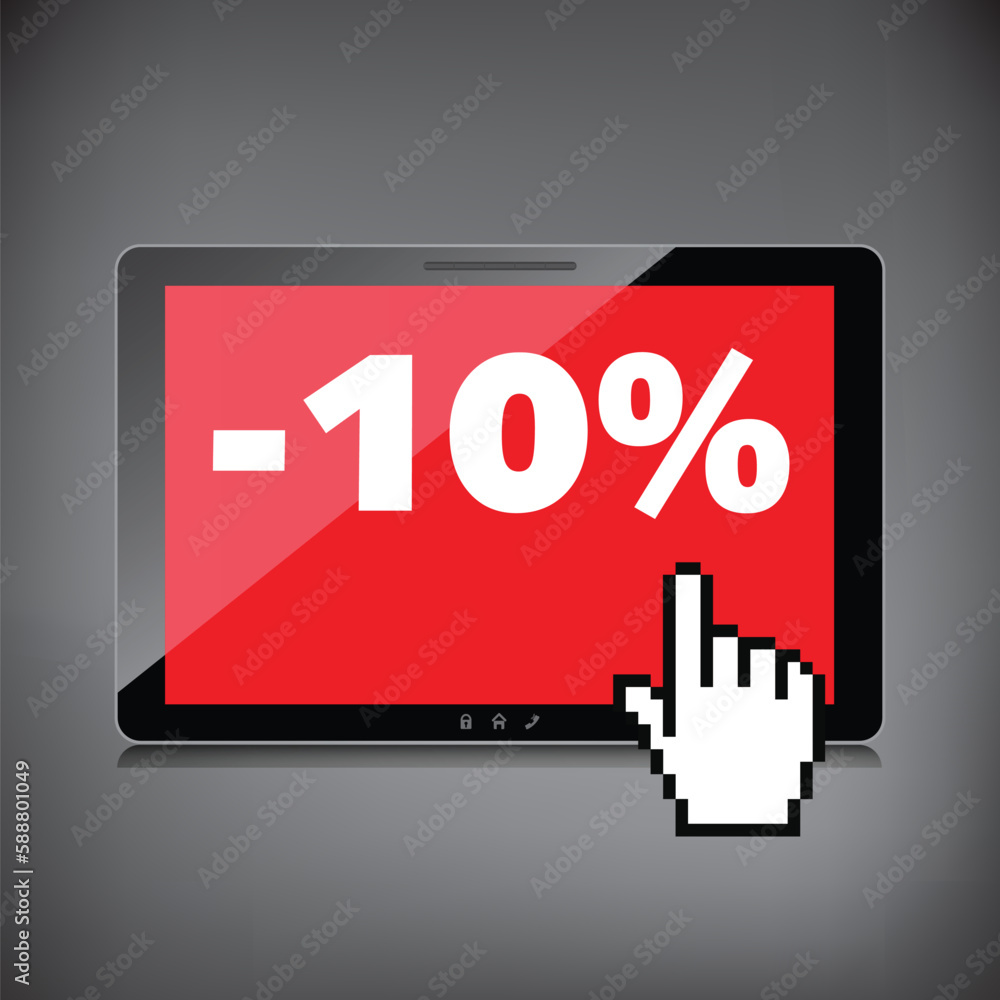 Sale, markdown, discount 10 percent on High-quality tablet screen. Reduced Prices. Special offer. Shopping badge with percentage discount. Sale, markdown, discount 10 percent on High-quality tablet screen. Reduced Prices. Special offer. Shopping badge with percentage discount.