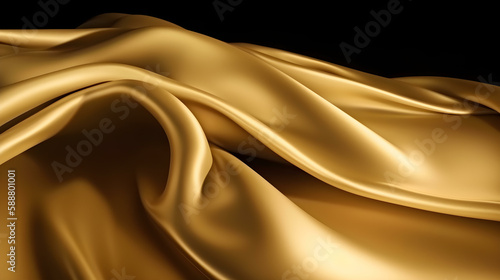 Golden Silky Fabric Round Texture Background with Copy Space