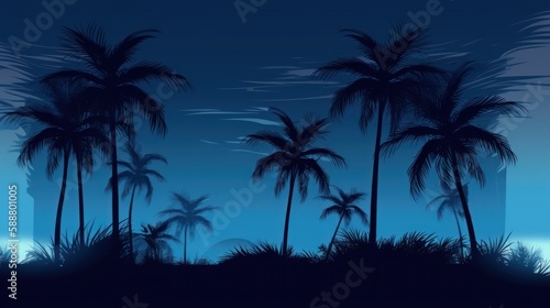 Sunset with palm trees  beach  nature  illustration  vector