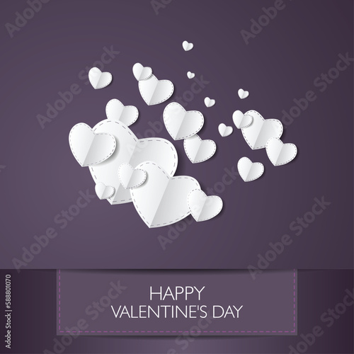 Love card Happy Valentines Day concept. Heart shape with shadow. Vector illustration