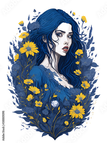 The fores Witch in flowers splash. AI generated illustration photo