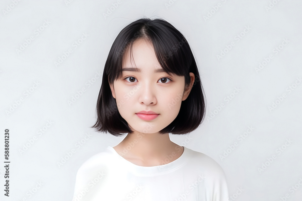 Smart Casual Office Shirt uniform Girl Teenager - Adult stands in front of White Background. generative AI Smart Casual Office Shirt uniform Girl Teenager - Adult stands in front of White Background. generative AI