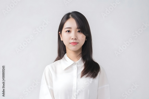 Smart Casual Office Shirt uniform Girl Teenager - Adult stands in front of White Background. generative AI