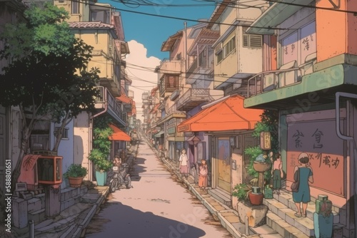Street in the old town. An Ode to Anime Artistry. Generative AI
