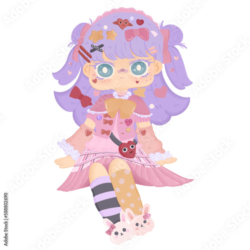 Tableau sur toile a sweet girl looks like a doll with harajuku pink dress