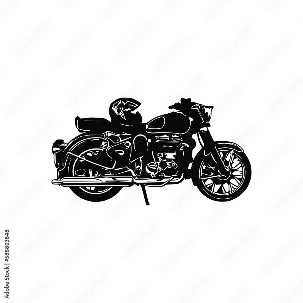 Motorcycle silhouette Vector. Flat style. Side view, illustration