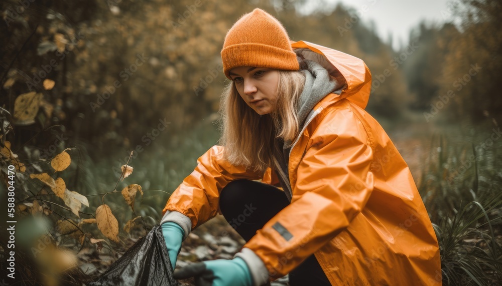 A person participating in a local community clean-up event, picking up litter and helping to keep the environment clean. Generative AI